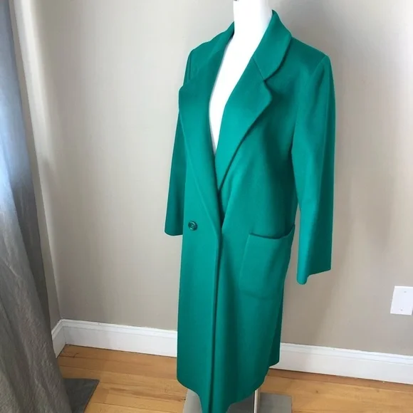 Vintage Kelly Green Wool Oversized Tailored Long Maxi Coat L - Picture 1 of 12
